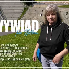 Kobieta na tle skoczni narciarskiej. Napis "WYWIAD". Tekst o wolności i informatyce. Ira planety tekst.
