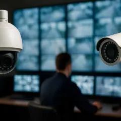 Cámaras de videovigilancia y CCTV en un centro de monitoreo. La diferencia entre CCTV y videovigilancia se ilustra con estos dispositivos.