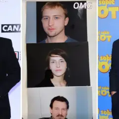 Aktorzy z obsady "Był sobie kot" - od lewej: Jerzy Stuhr, nieznani aktorzy, Tomasz Schuchardt.