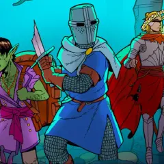 Goblin, rycerz i mag w surrealistycznym krajobrazie pełnym grzybów. To przygoda w stylu planescape.