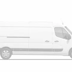 Biały van Renault Master, widok z boku. Poznaj jego renault master wymiary i możliwości transportowe.