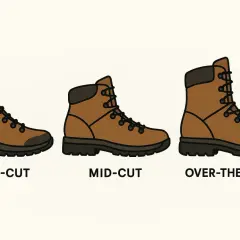 Three brown boots: low-cut, mid-cut, and over-the-ankle. Learn how to find the right boot size for your adventure.