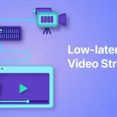 A camera feeds into a server, which then sends data to a player for low-latency video streaming.