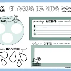 Actividad para el **día del agua para niños**: dibuja para qué necesitas agua, cómo ahorrarla y dónde encontrarla.