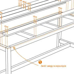 Instrukcja montażu ławki metalowej: przykręcanie desek do stelaża. Zwróć uwagę na wysunięcie.