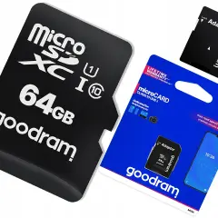 Karta pamięci Goodram 64 GB. Czy 64 GB pamięci to dużo? Wystarczająco na zdjęcia i filmy, z adapterem w zestawie.