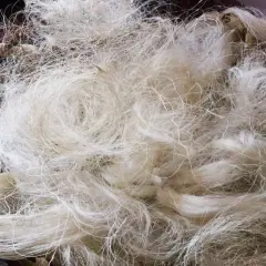 Fibre brute, prête pour la fabrication de la soie. Un tas de fils blancs et fins dans un panier en osier.