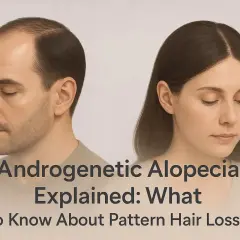 Hombre y mujer con alopecia androgenética, un tipo de pérdida de cabello común.