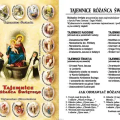 Wizualizacja wszystkich tajemnic różańca: radosnych, bolesnych, chwalebnych i światła. Centralnie Matka Boża z Dzieciątkiem.
