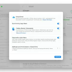 Ustawienia iCloud na Macu: synchronizacja iCloud Drive, folderów Biurko i Dokumenty, optymalizacja dysku Maca.