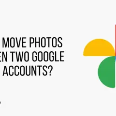 Learn how to move pictures to Google Photos between two accounts. The image shows the Google Photos logo and text asking "HOW TO MOVE PHOTOS BETWEEN TWO GOOGLE PHOTOS ACCOUNTS?".