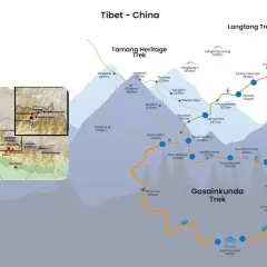 Carte des treks au Népal : Tamang Heritage, Langtang Trek, Helambu et Gosainkunda. Vue aérienne des montagnes.