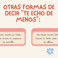 Otras formas de decir "te echo de menos": Te extraño, te añoro, me haces mucha falta.