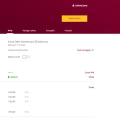 Karta Alior Bank z limitem 1000 zł na wypłatę gotówki. Widok konta osobistego.