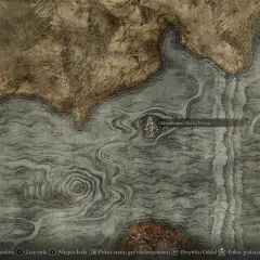 Mapa ukazuje przebudowana wieża na pograniczu, tajemnicza lokacja Odosobniona Boska Wieża, otoczona wodami i górami.
