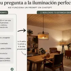 Comedor rústico con lámpara colgante de mimbre y bombilla de filamento LED, creando un ambiente cálido y acogedor.
