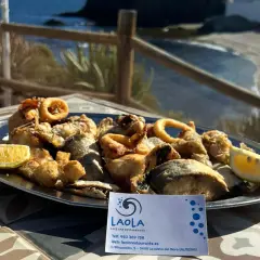 Frito variado de pescado y calamares en el restaurante La Ola Isleta del Moro, con vistas al mar.