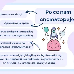 Onomatopeje ożywiają tekst, budują nastrój i sprawiają, że słyszymy "plusk" deszczu.