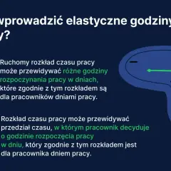 Elastyczny czas pracy: ruchomy rozkład pozwala na różne godziny rozpoczęcia pracy, a pracownik sam decyduje, kiedy zaczyna dzień pracy.
