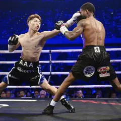 Two boxers clash in a packed arena. The frequency of how often boxers fight varies greatly depending on their level and schedule.
