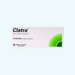 Opakowanie leku Clatra na alergię, zawierające 30 tabletek po 20 mg bilastyny.