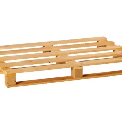 Holzpalette mit Block-Paletten-Konstruktion, bereit für den Transport von Waren.