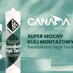 Dwa opakowania kleju montażowego ElastoBond High Tack, z napisem "SUPER MOCNY KLEJ MONTAŻOWY".