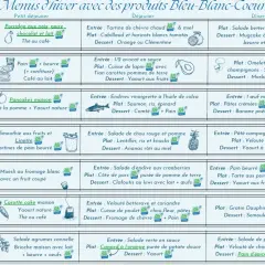 Menu d'hiver avec des produits Bleu-Blanc-Cœur : un menu équilibré pour chaque jour, du petit-déjeuner au dîner.