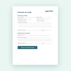 Formulaire de demande de congé pour un employé, incluant les détails du congé et l'approbation du responsable.