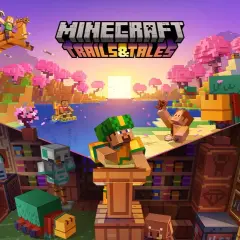 Postacie z Minecraft 1.20 Trails & Tales eksplorują świat pełen różowych drzew, jezior i bibliotek.
