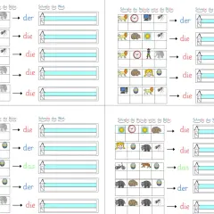 Arbeitsblatt zum Anlaute erkennen: Bilderreihen mit Herz, Ameise, Elefant, Uhr, Computer, Igel, Mädchen, Fahrrad, Kerze, Nashorn, Tiger, Ei. Kinder schreiben die Anlaute.