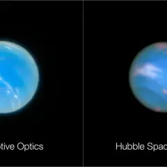 Porównanie zdjęć Neptuna z VLT i Kosmicznego Teleskopu Hubble'a. Widać różnice w szczegółach atmosfery, co może wpływać na odczyt temperatury.