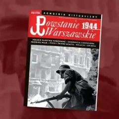 Okładka książki o Powstaniu Warszawskim z żołnierzem i symbolem Polski Walczącej.