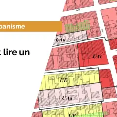 Plan de zonage urbain coloré avec des zones (UAa, UAb, UAc, UE) et des rues.