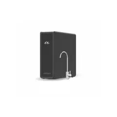 Purificador alcalinizador vida salud opiniones: un elegante dispositivo negro con grifo plateado, ideal para tu bienestar.