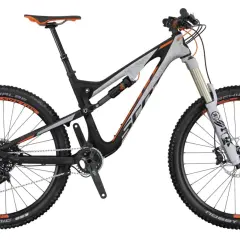 The 2016 Scott Genius mountain bike, ready for any trail with its full suspension and rugged tires.