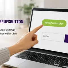 Ein Finger tippt auf den grünen "Vertrag widerrufen"-Button. Der neue Widerrufsbutton macht es Verbrauchern 2026 einfacher, Verträge zu stornieren.