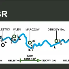 Mapa szlaku wodnego rzeki Bóbr, z zaznaczonymi miejscowościami, przenoskami i mostami. Dolina Bobru zaprasza na przygodę!