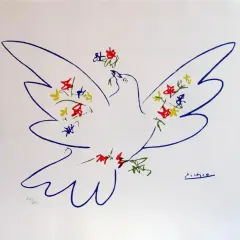 Paloma de la paz de Picasso con flores de colores.