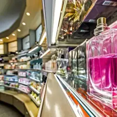 Elegancka butelka różowych perfum na półce sklepowej. Klik i pachniesz opinie o tym zapachu są zachęcające.