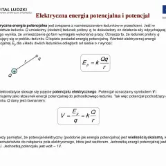 Potencjał elektryczny opisuje energię potencjalną ładunku próbnego w polu elektrycznym. Wzór V = kQ/r pokazuje zależność potencjału od ładunku i odległości.