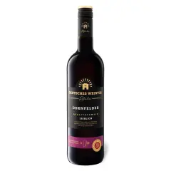 Eine Flasche Dornfelder Rotwein von Deutsches Weintor Pfalz. Ein lieblicher Qualitätswein, der Freude bereitet.