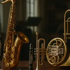 Un'orchestra di strumenti a fiato: sassofono, clarinetti, tromba, corno francese e oboe. Conoscere i loro nomi è il primo passo per creare musica.