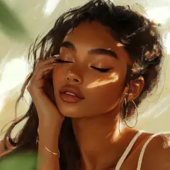 Ritratto di donna con luce solare sul viso, labbra carnose e ciglia lunghe, un esempio di come truccare per un look naturale e radioso.