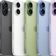 Rząd kolorowych iPhone'ów, od czarnego po różowy. Zastanawiasz się nad iphone 16 wymiary?