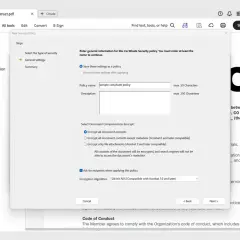 Configurando una política de seguridad para un **adobe certificado digital**. Se ingresa el nombre de la política y se seleccionan los componentes a cifrar.
