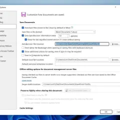 Configuración de Word para recuperar archivo sobreescrito. Se muestra la ruta de autoguardado y la opción de guardar información de Autorecuperación.