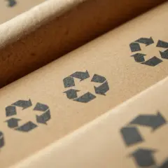 Powtarzające się znaki recyklingu na brązowym papierze podkreślają ich znaczenie w procesie ponownego wykorzystania materiałów.