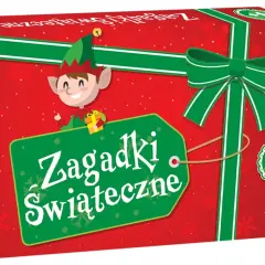 Pudełko z napisem "Zagadki świąteczne" i wesołym elfem. Idealne zagadki świąteczne dla dorosłych, od 4 lat.