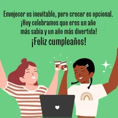 Dos amigas brindan con café para felicitar a una amiga por su cumpleaños. ¡Feliz cumpleaños!